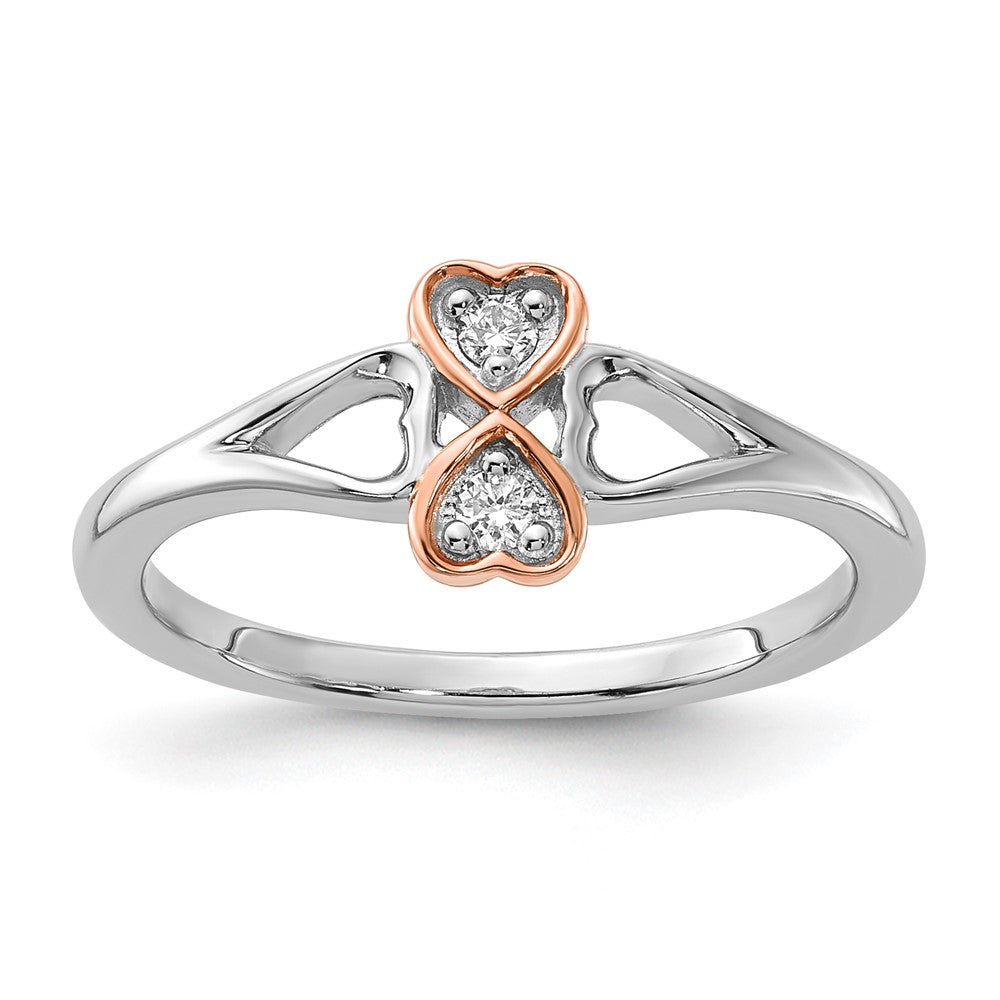 Sterling Silver & Rose-plate Polished Fancy Diamond Heart Ring