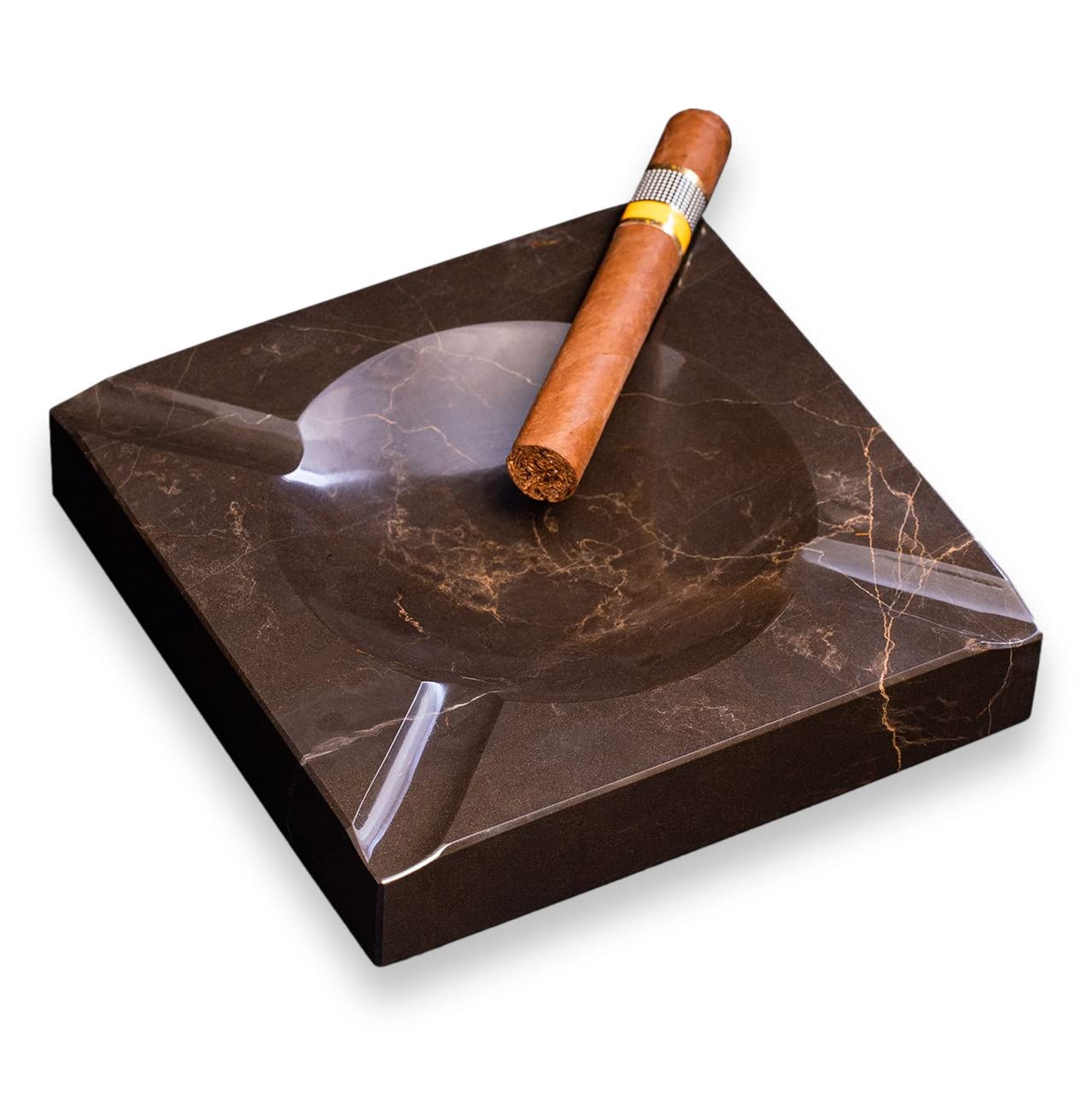 Handcrafted Black Solid Marble Square Cigar Ashtray QGL8463