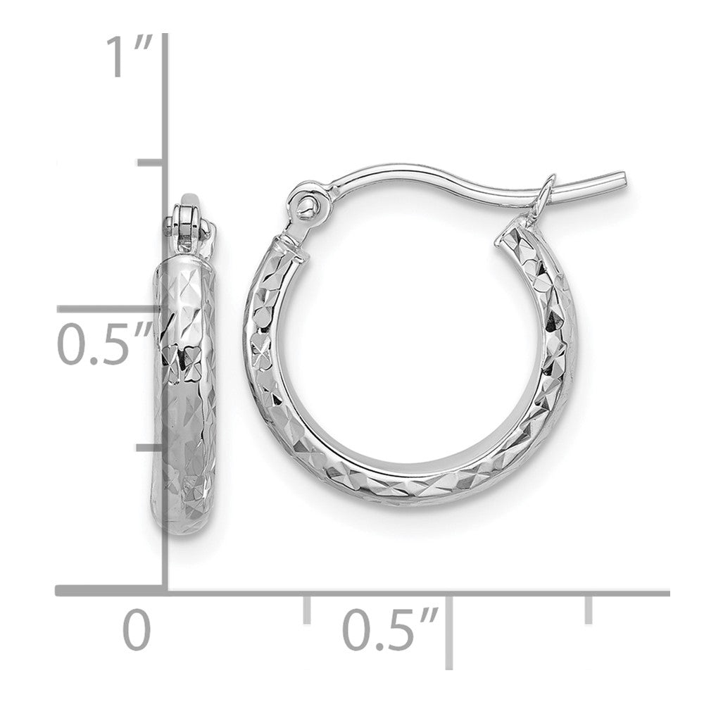 14k White Gold D/C 2.8x15mm Hollow Hoop Earrings