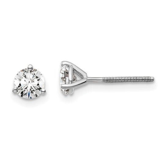 14k White Gold 3/4 ctw Lab Grown Diamond VS/SI+ G+ Round 3 Prong Heavy Wt. Screwback Stud Earrings