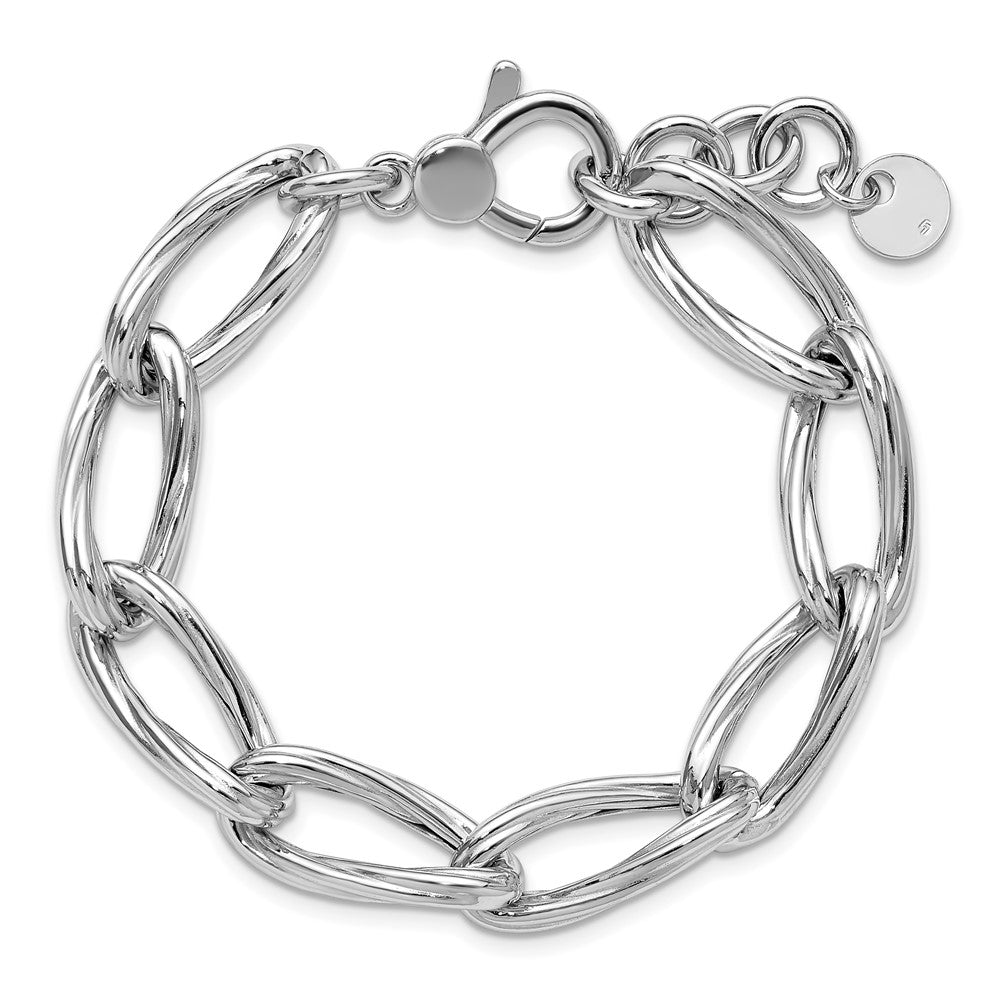 SS RH-plated Polished/Grooved Link w/.75in ext. Bracelet 7.75  inches