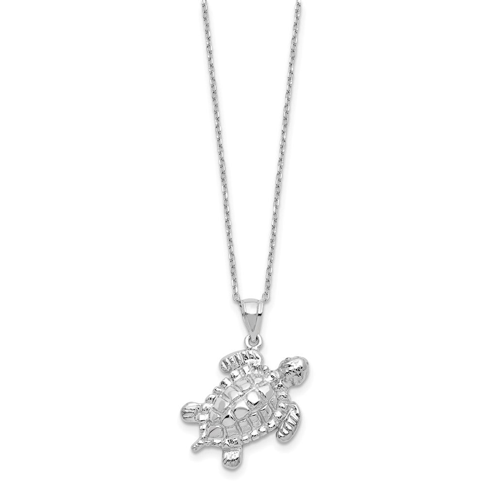 Sterling Silver Rhodium-plated Polished Turtle Ash Holder 18 inch Necklace 18 Inches