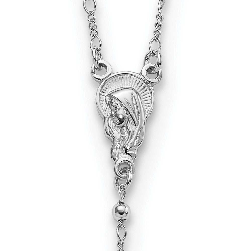 Sterling Silver Rhodium Plated Polished Beaded Rosary 24 Inches