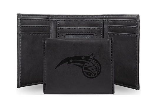 Basketball Rico Industries Orlando Magic Black Laser Engraved Trifold Laser Engraved Tri-Fold Wallet - Men's Accessory