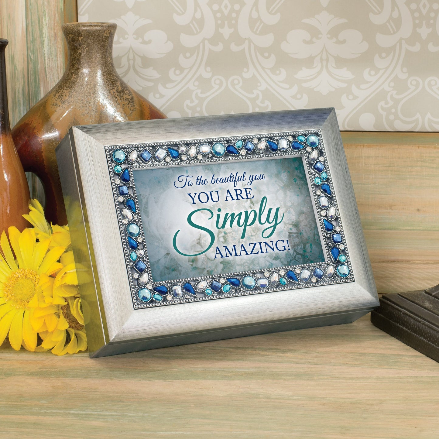 8" Blue and Silver Colored Rectangular framed Musical Box