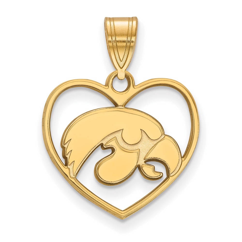 Sterling Silver Gold-plated LogoArt University of Iowa Hawk Heart Pendant Q-GP017UIA