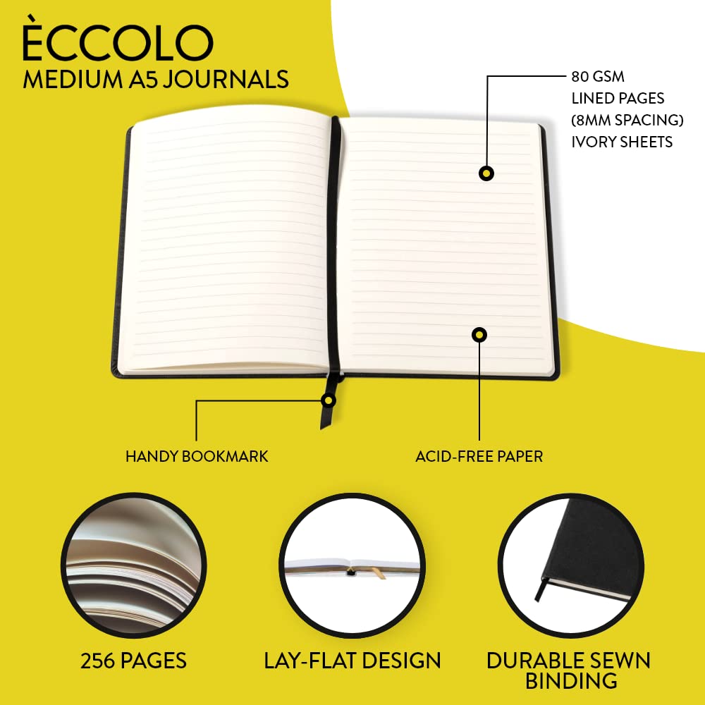 Eccolo Black Journal with Gold Pen Holder