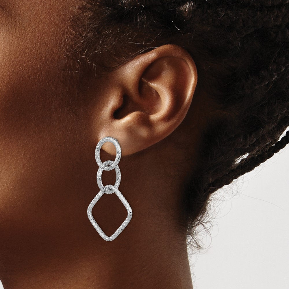 Sterling Silver Rh-plated D/C Post Dangle Earrings