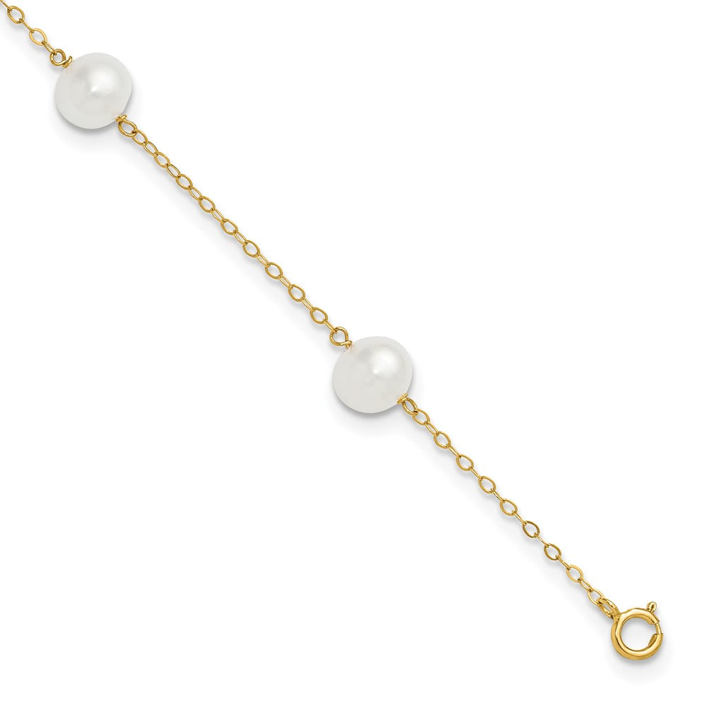 14K 7-8mm White Near Round FW Cultured Pearl 5-station 9in Anklet 9 inches