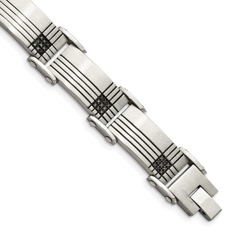 Stainless Steel Brushed and Polished Black-IP Black Diamonds 8.5in Bracelet 8.5 inches
