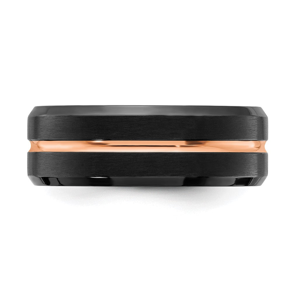 Stainless Steel Brushed & Polished Black/Rose IP-plated 8mm Band Size - 10.5