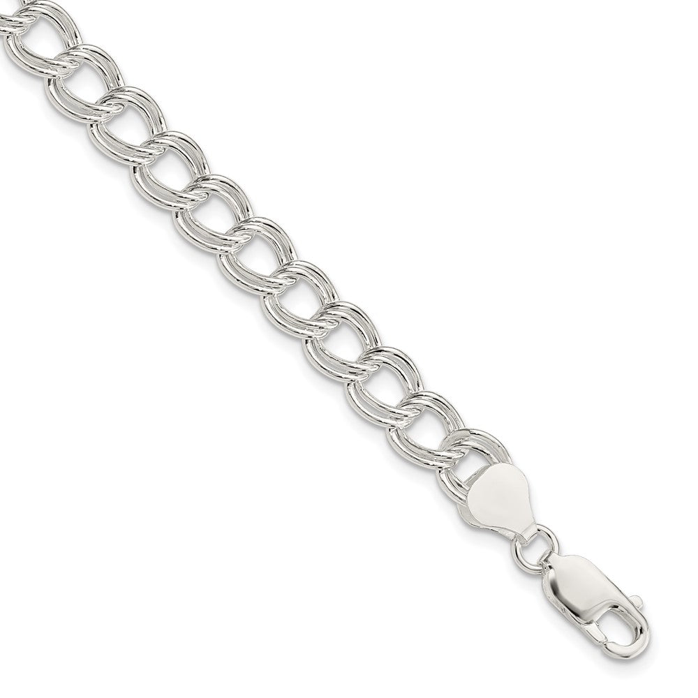 Sterling Silver 7.5mm Semi-Solid Double Link Charm Bracelet 7.5 inches