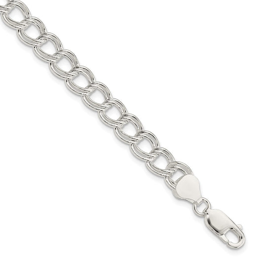 Sterling Silver 7.5mm Semi-Solid Double Link Charm Bracelet 7.5 inches