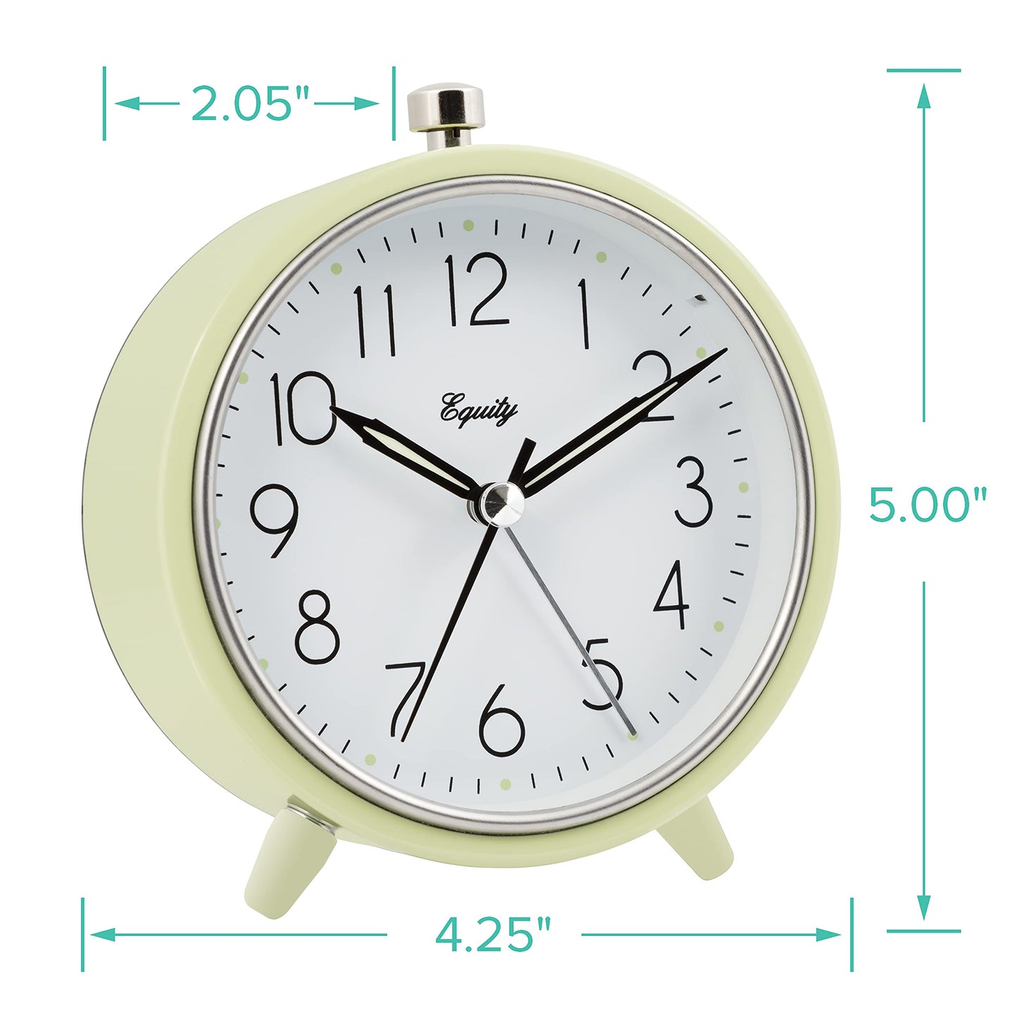 Equity 20090 5-Inch Silent Sweeping Quartz Metal Alarm Clock, Light Green
