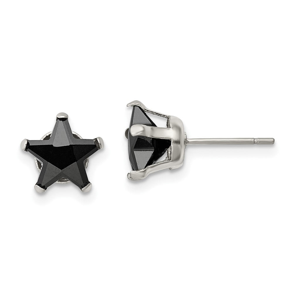 Stainless Steel Polished 8mm Black Star CZ Stud Post Earrings