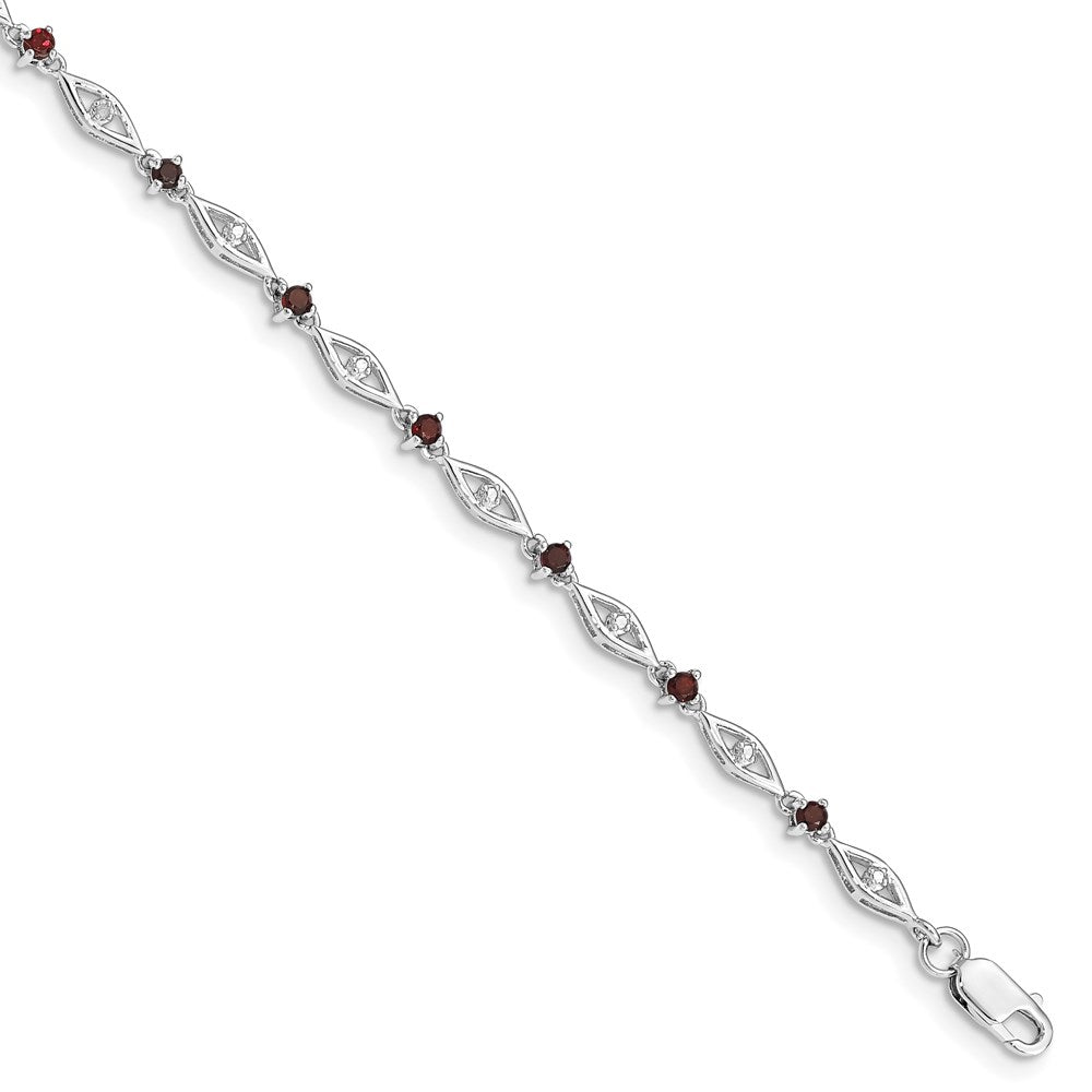Sterling Silver Rhodium-plated Garnet Diamond Bracelet 7 inches