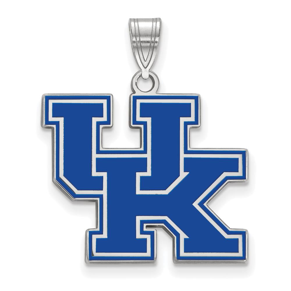 Sterling Silver Rhodium-plated LogoArt University of Kentucky U-K Large Enameled Pendant QSS032UK