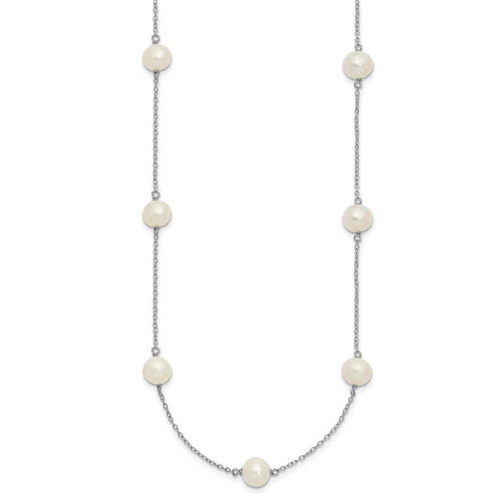 Sterling Silver Rhodium-plated 7-8mm White Near-Round Freshwater Cultured Pearl 9-Station 16 inch Necklace 16 Inches