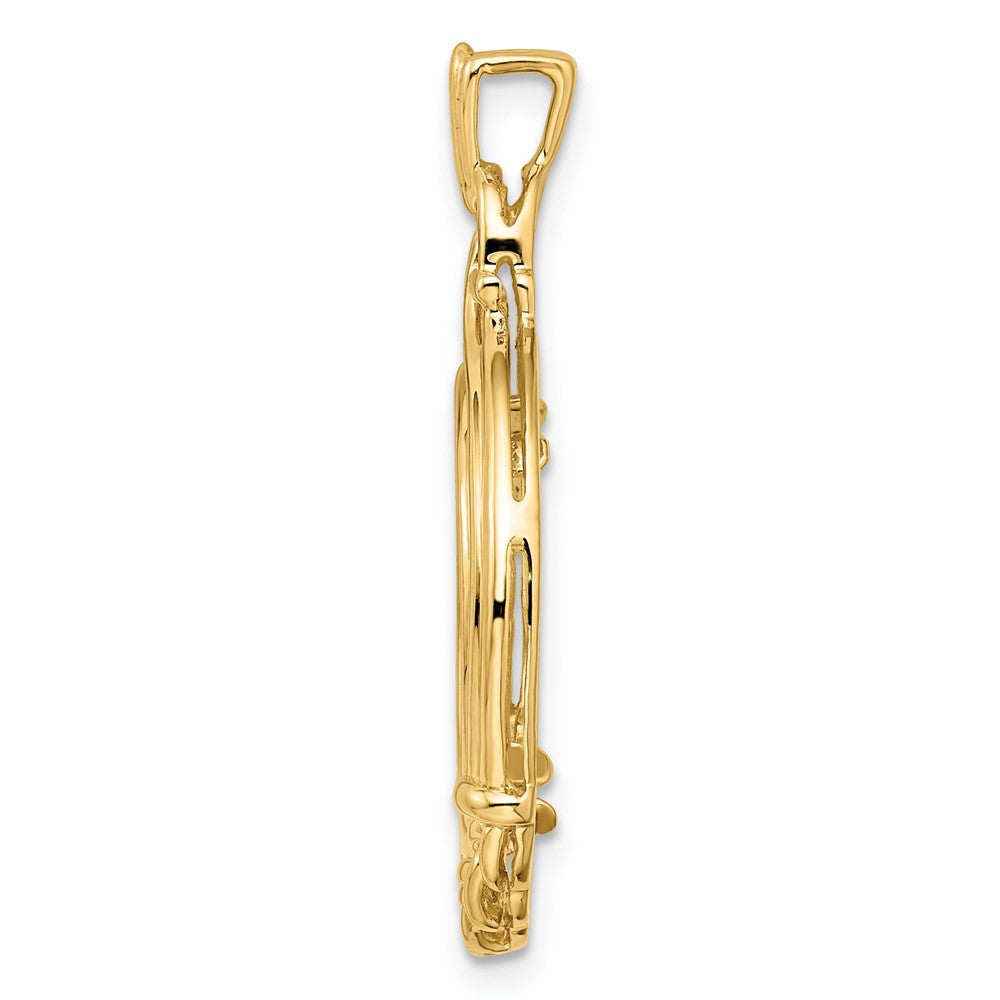 Wideband Distinguished Coin Jewelry 14k Polished Fancy Wheat Bottom 16.5mm Prong Coin Bezel Pendant