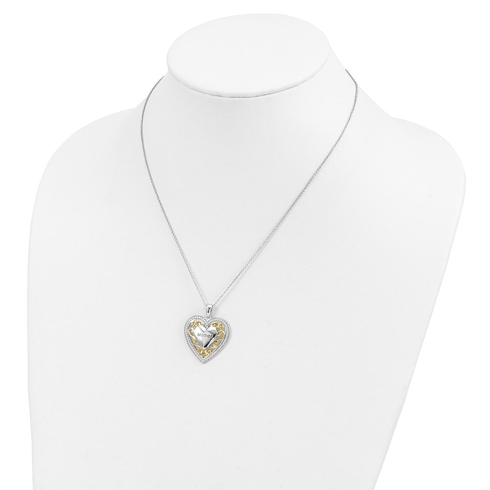 Sentimental Expressions Sterling Silver Gold-plated Mother 18 Inch Heart Necklace 18 Inches