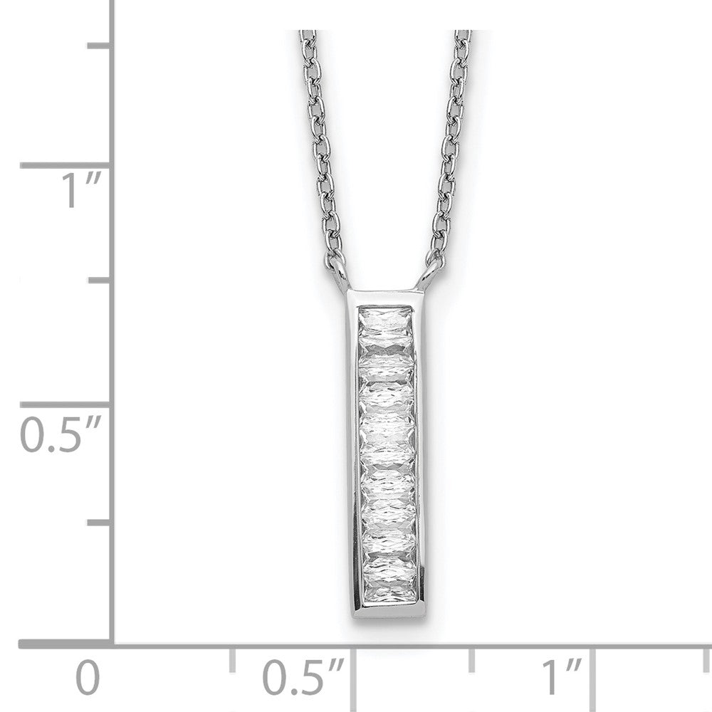 Sterling Silver Rhodium Plated CZ Vertical Bar Necklace 17.5 Inches