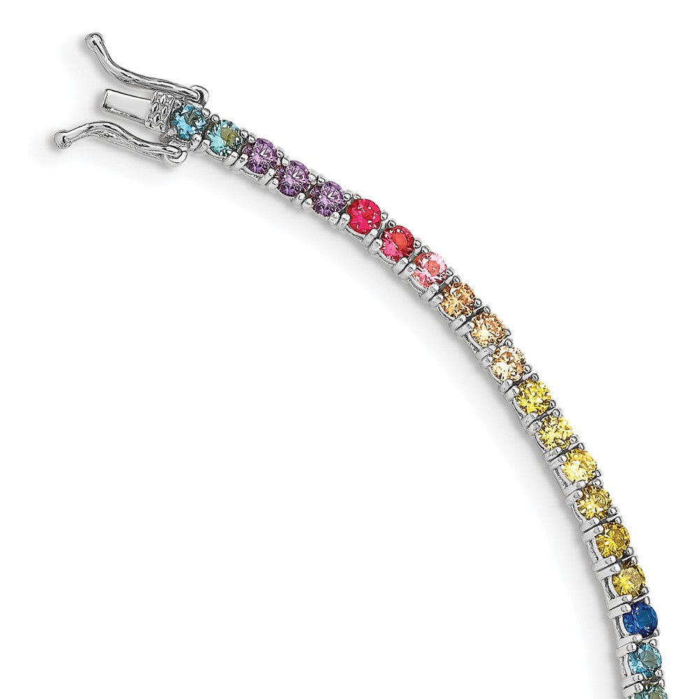 Prizma Sterling Silver Rhodium-plated 7 inch 3mm Colorful CZ Tennis Bracelet 7 inches