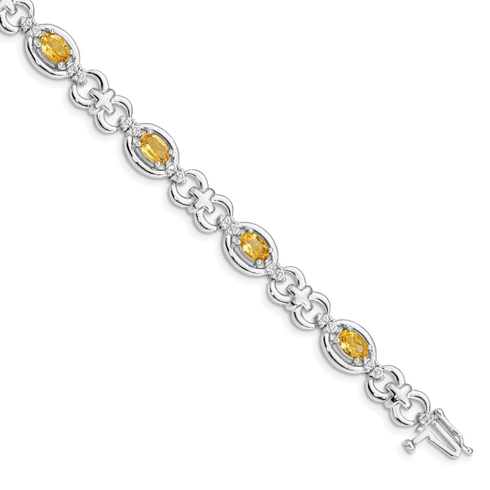 Sterling Silver Rhodium-plated Diamond & Citrine Bracelet 7 inches