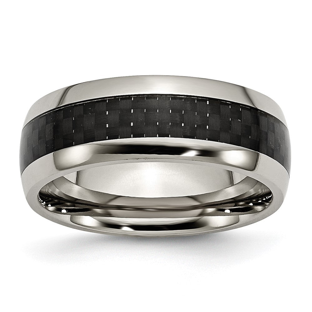 Titanium Polished w/Black Carbon Fiber Inlay 8mm Band Size - 9