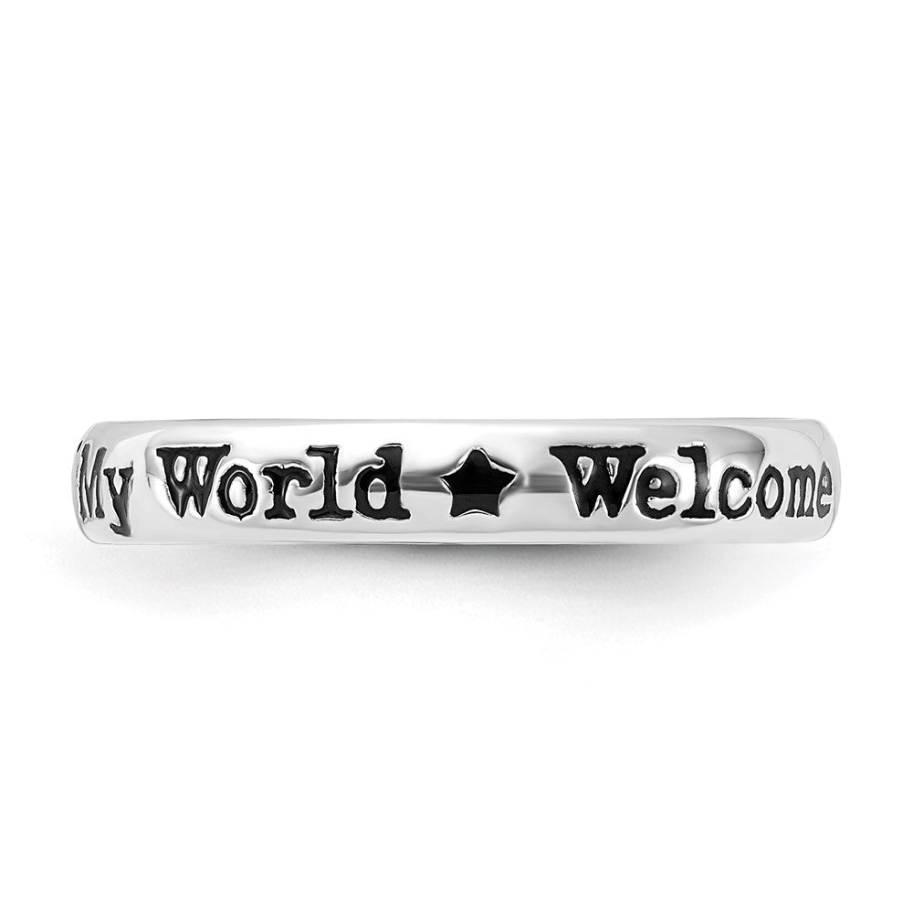 Sterling Silver Stackable Expressions Enamel Lyric Welcome to My World Ring