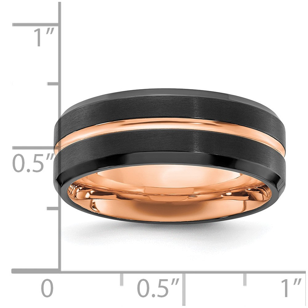 Stainless Steel Brushed & Polished Black/Rose IP-plated 8mm Band Size - 10.5