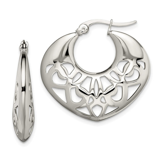 Stainless Steel Polished Fancy Cut out 30mm Diameter Hoop Earrings