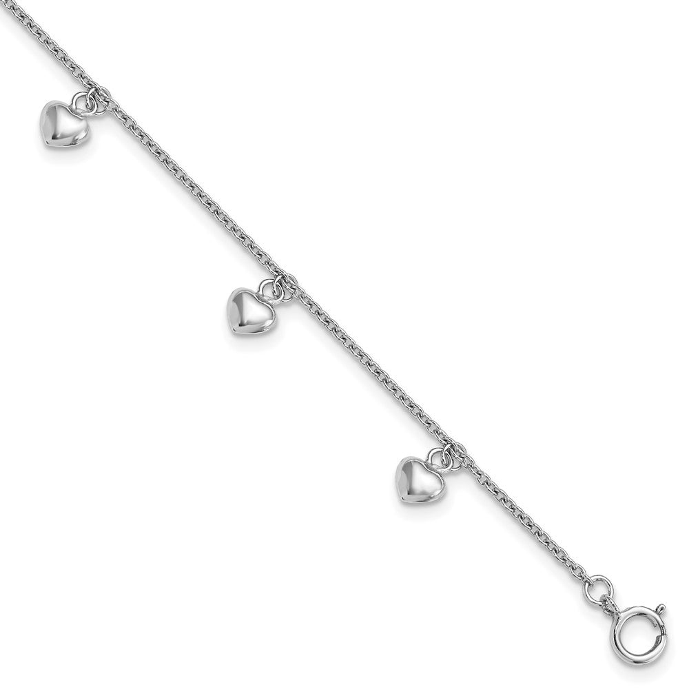 Sterling Silver Rhodium-plated Polished Hearts Children's Bracelet 6 inches
