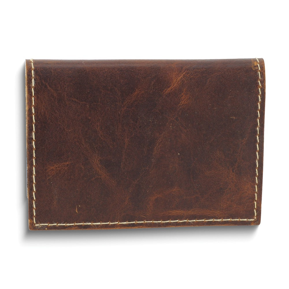 Brown Oiled Leather RFID Blocking Slim Bifold Card Case