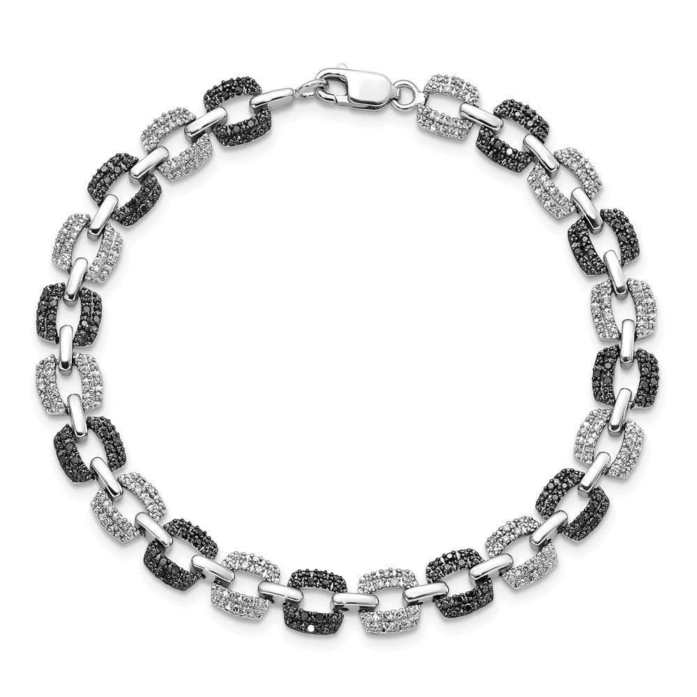 White Night Sterling Silver Rhodium-plated Black and White Diamond 7.5 Inch Bracelet 7.5 inches