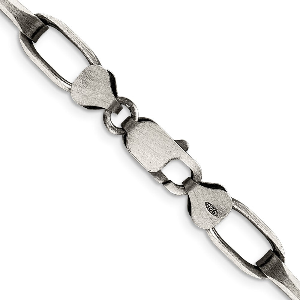 Sterling Silver Antiqued 8mm Elongated Open Link Chain 24 Inches