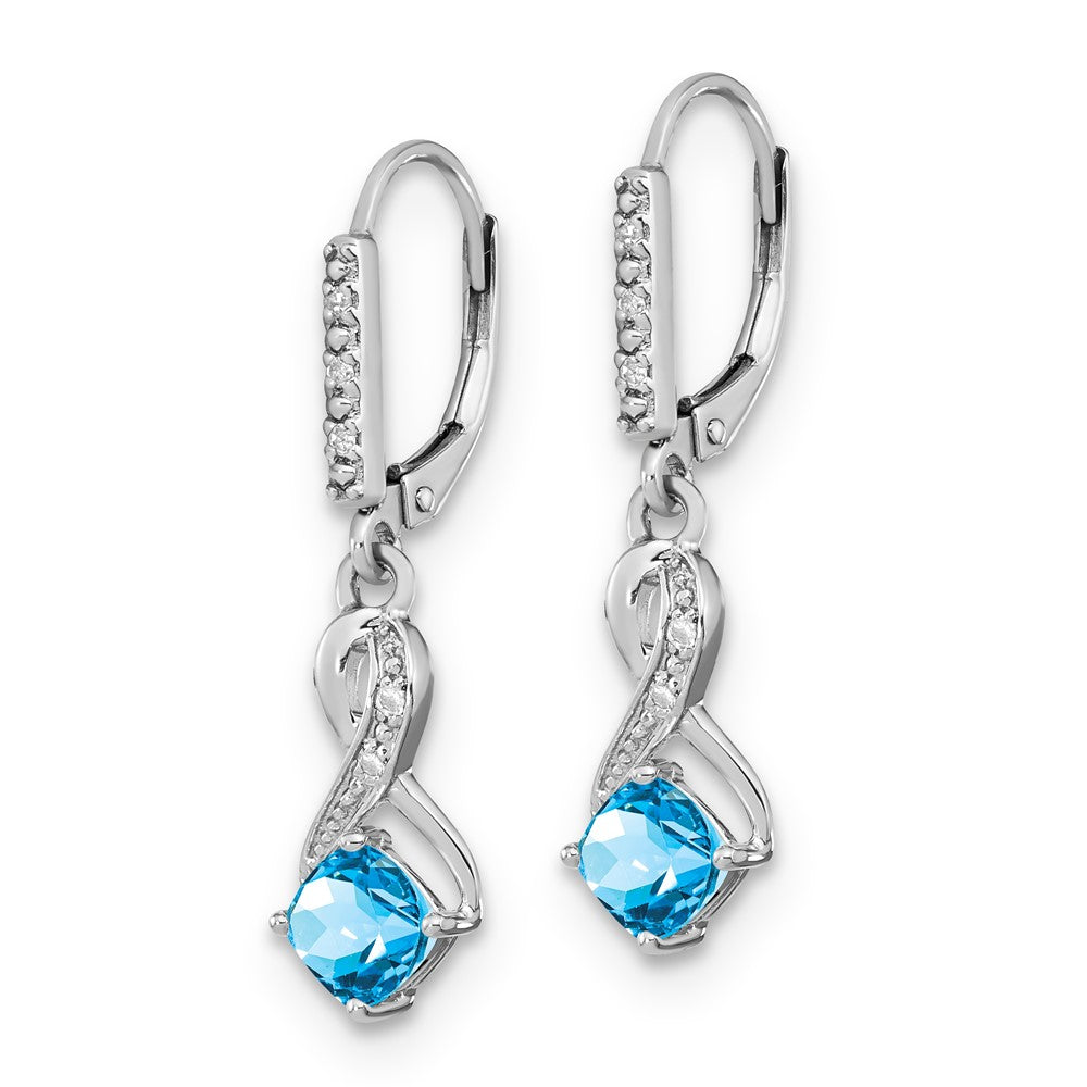 Sterling Silver Blue Topaz & Diamond Leverback Dangle Earrings