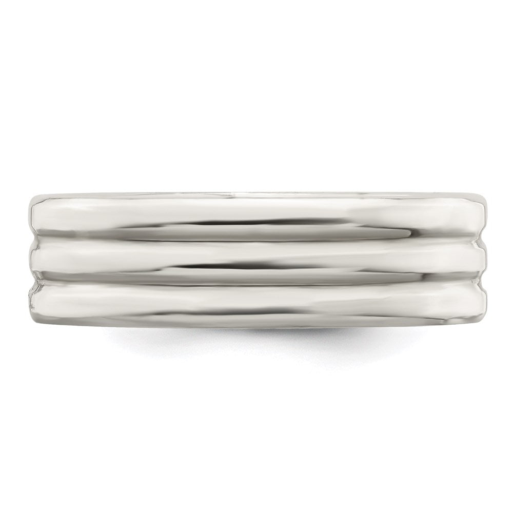 Sterling Silver 6mm Polished Flat Grooved Fancy Band Size 12.5