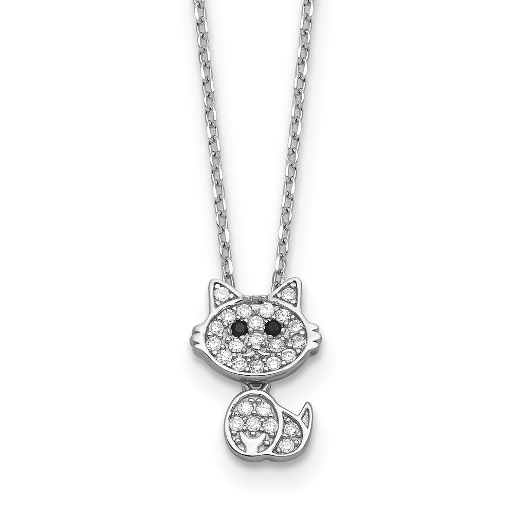 Cheryl M Sterling Silver Rhodium-plated Polished Black and White CZ Cat Necklace 18 Inches