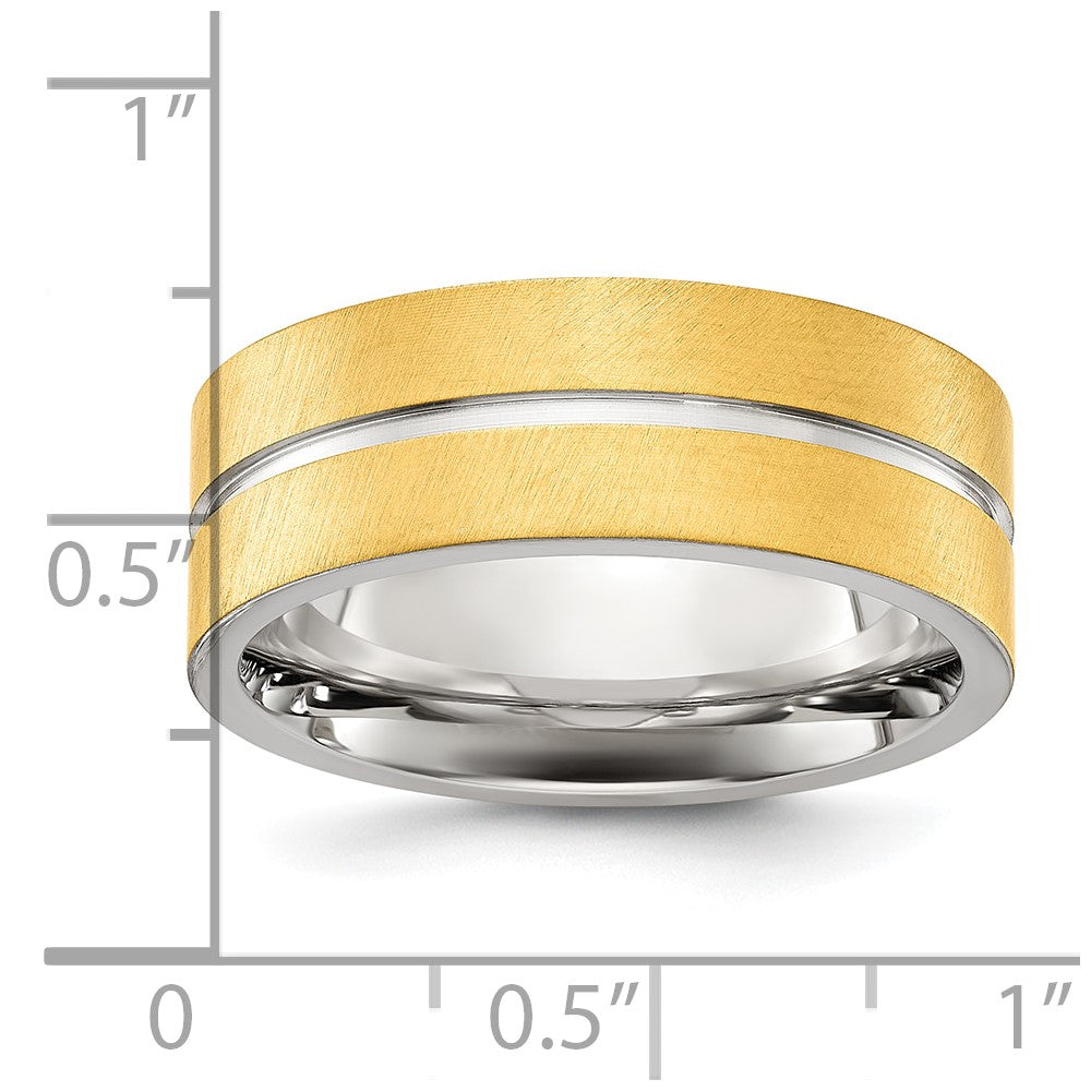 Chisel Stainless Steel Brushed and Polished Yellow IP-plated Grooved 8mm Band Size - 10.5