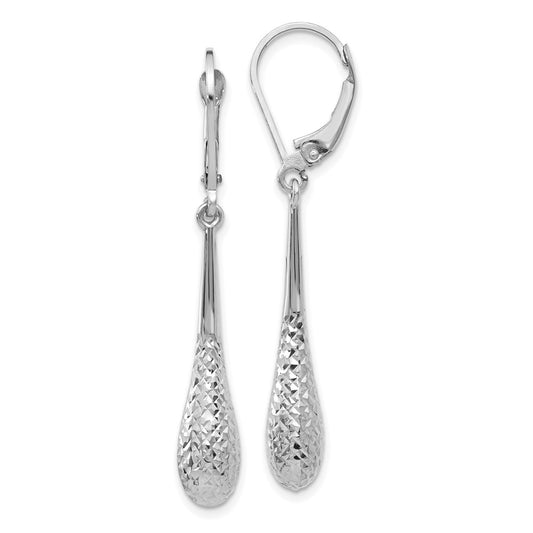 10K White Gold Polished and D/C Leverback Earrings
