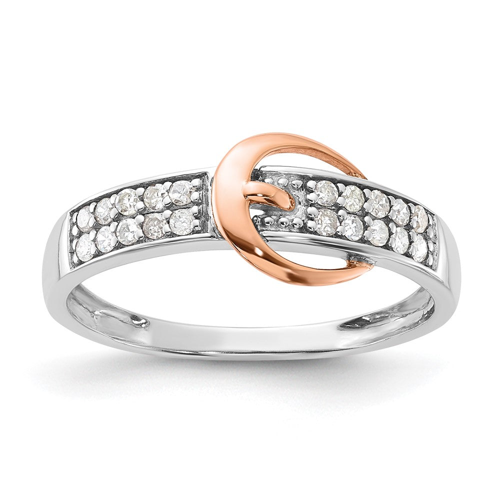 Sterling Silver w/ 10k Rose Accent Polished Diamond Buckle Ring