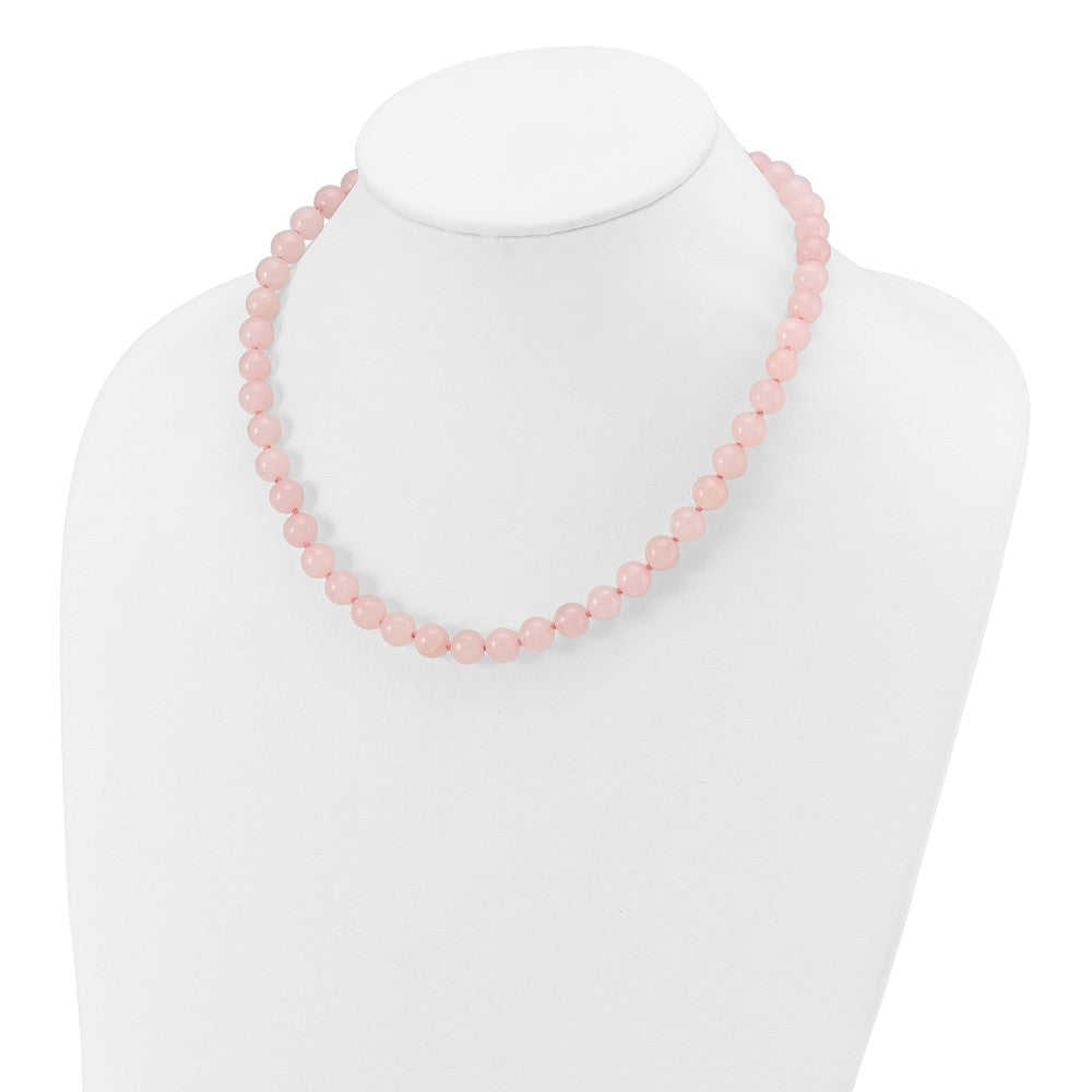 8-8.5mm Smooth Beaded Rose Quartz Necklace w/Sterling S.RH Clasp 18 Inches