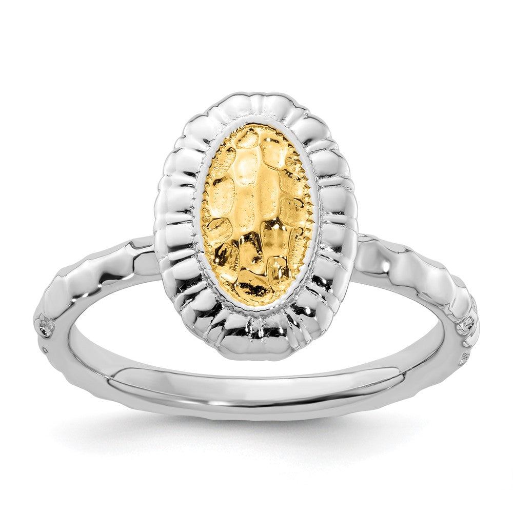Sterling Silver Stackable Expressions Gold-plated Oval Ring Size -6
