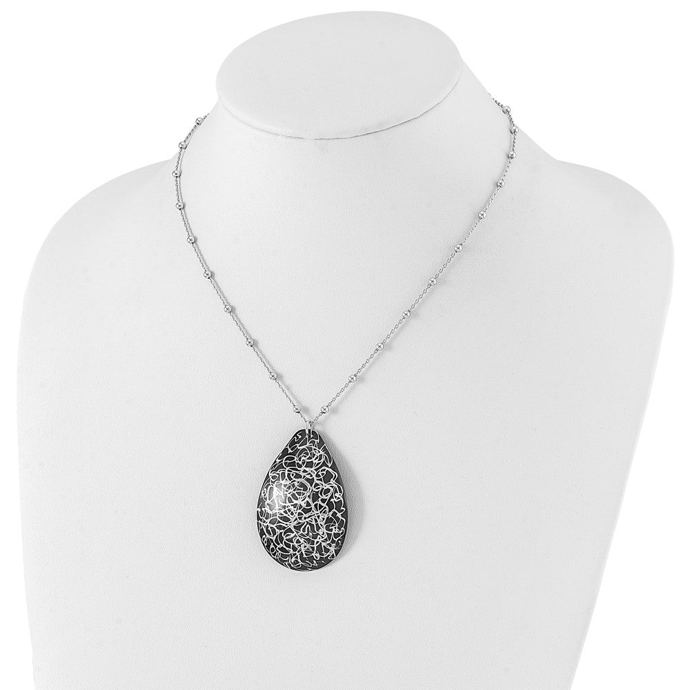 Sterling Silver & Ruthenium-plated Teardrop w/2in ext Necklace