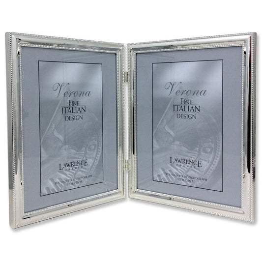 Lawrence Frames 510780D Silver Plated Double Bead 8x10 Hinged Double Picture Frame