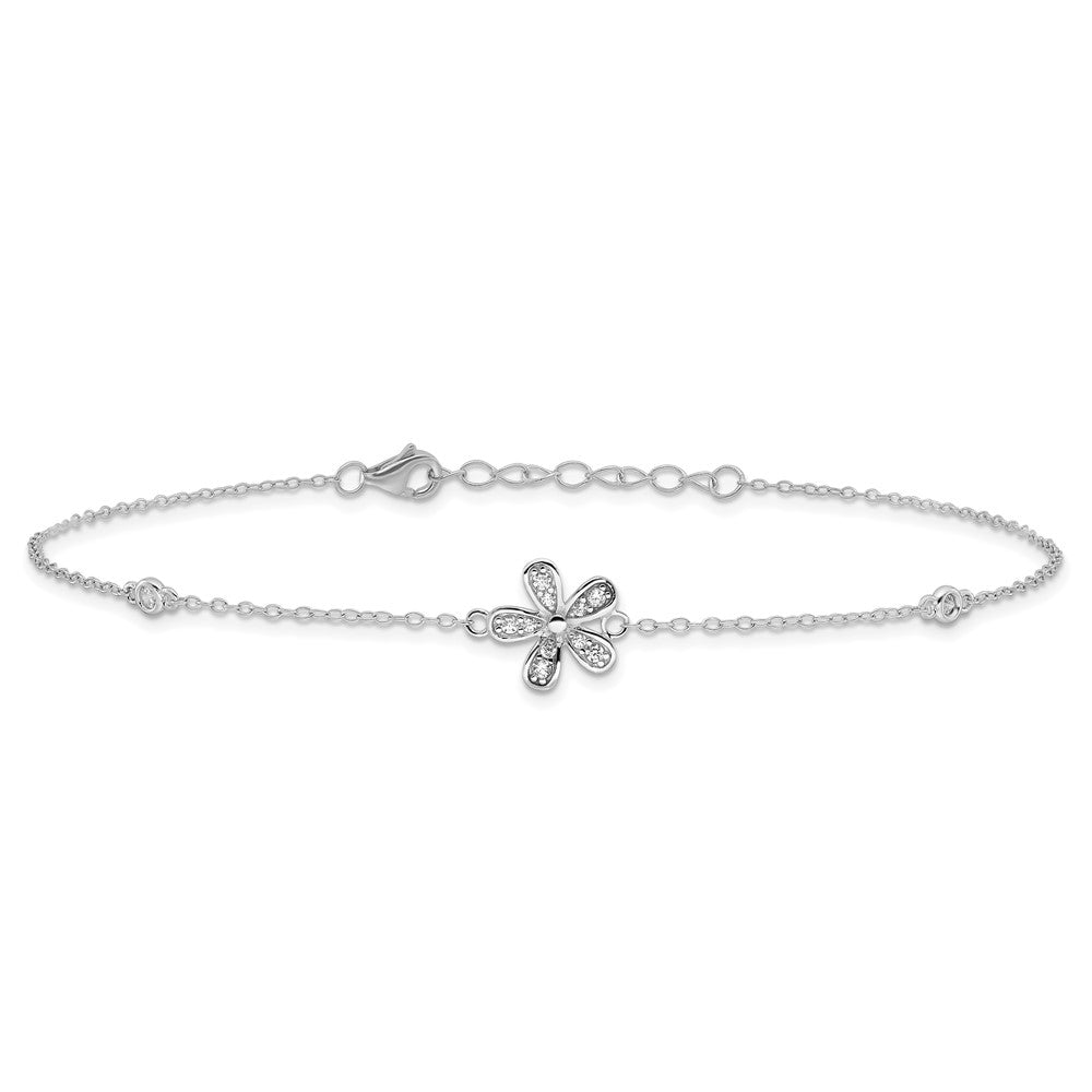 Cheryl M Sterling Silver Rhodium-plated Brilliant-cut CZ Flower 9 Inch Anklet with 1 Inch Extender 9 inches