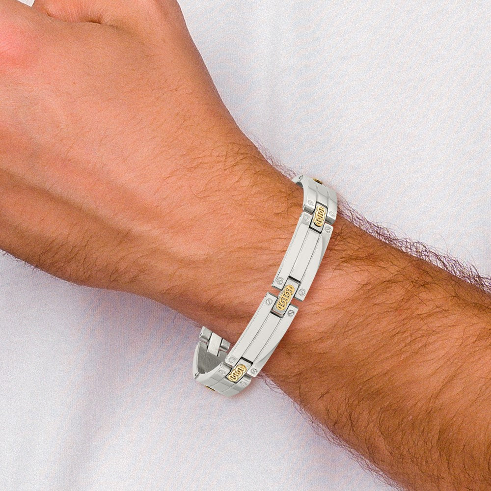 Stainless Steel with14k Accent 8.5in Polished Link Bracelet 8.5 inches