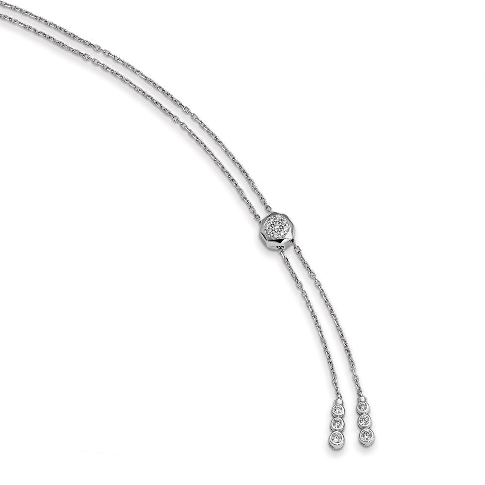 Sterling Shimmer Sterling Silver Rhodium-plated Adjustable up to 28 inches 61 Stone CZ 3 Strand Layer Y-Drop Necklace 28 Inches
