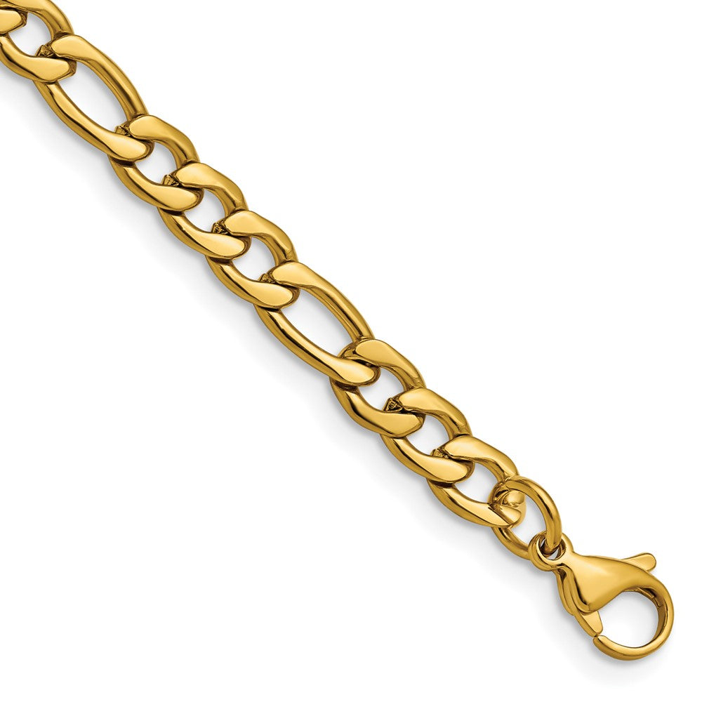 Stainless Steel Polished Yellow IP-plated 6.3mm 8in Figaro Chain 8 inches