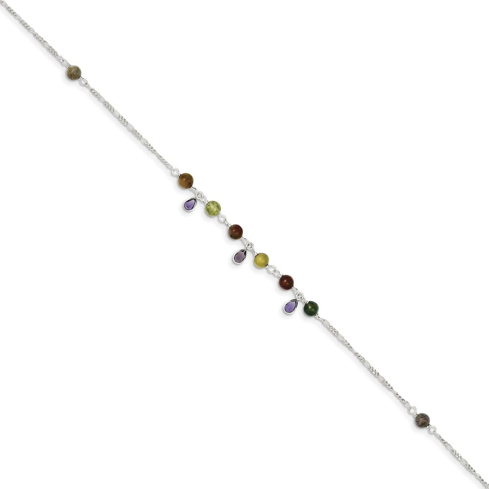 Sterling Silver Fancy Jasper Anklet Bracelet 9 inches